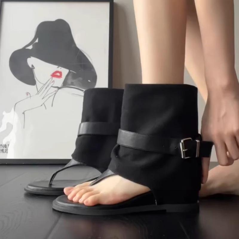 French inner heightening toe cool boots women's summer trousers boots flip-flops pinch boots sandals short tube