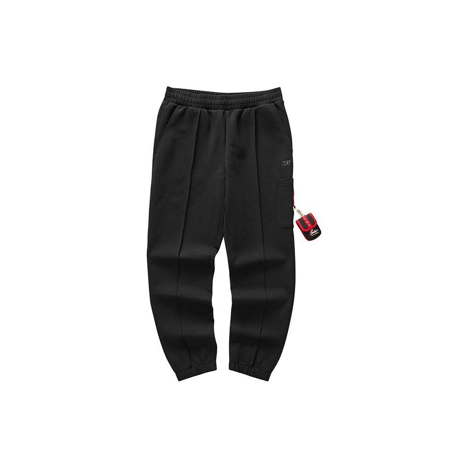 Skechers Solid Color Logo Tag Drawstring Sports Pants Men bottoms Black L123M005 M