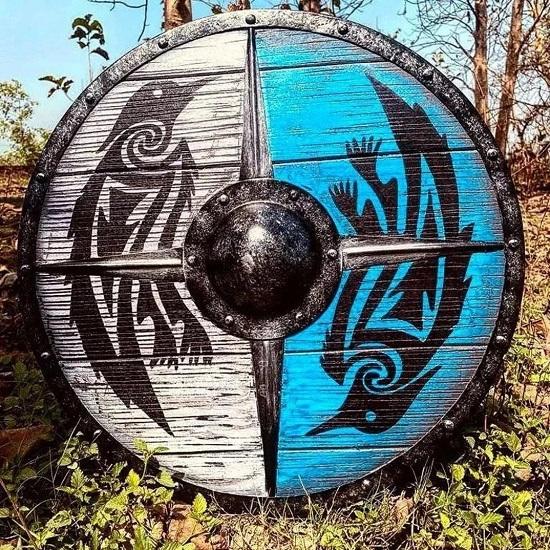 Medieval Viking Shield Raven Ragnar Battle Ready Wooden Viking Round Lagertha Shield Cosplay Costume Prop