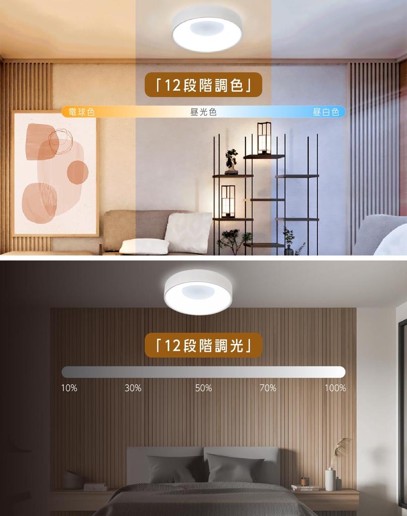 LED Ceiling Light, Indirect Lighting, Up and Down Lighting, Remote Control, 12 Levels of Dimming and Color Adjustment, Timer Function, Energy-Saving,