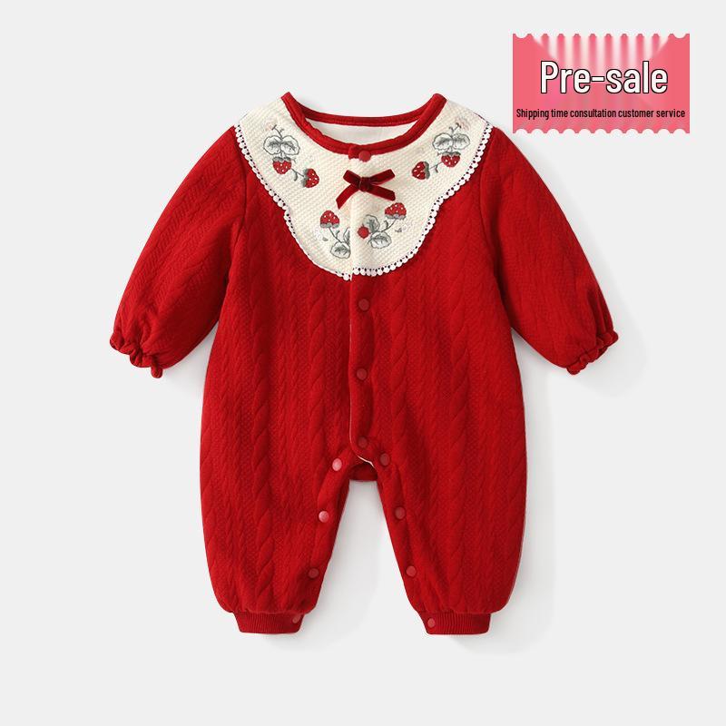 

Winter Baby Romper: Green Leaf Strawberry Fleece Jumpsuit 66 cm