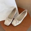 First encounter inner height increase square head shallow mouth satin single shoes early spring new fairy ballet style soft flat bottom one pedal