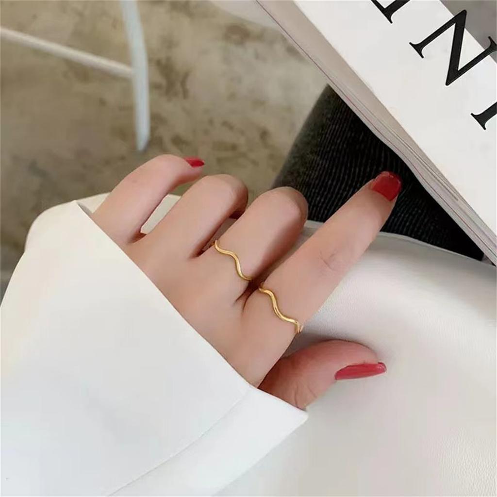 Fashion Simple Wave Ring Stainless Steel Women‘s Vintage Geometric Line Finger Rings Wedding Jewelry Gift for Lover Couple New