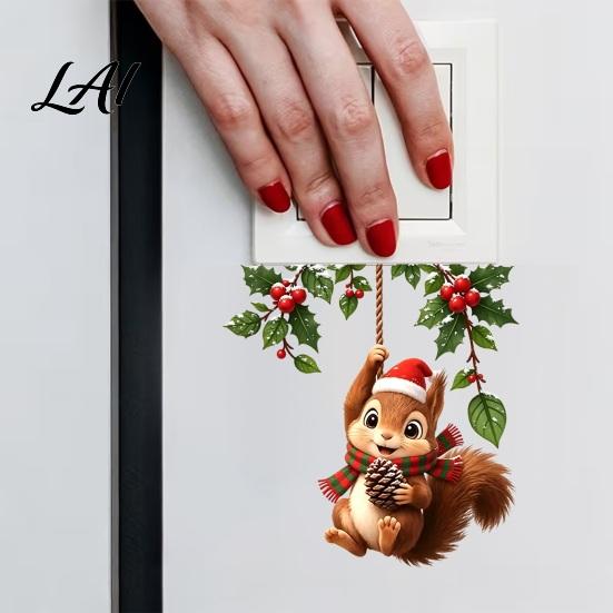 Decorative Socket Decal Christmas Squirrel Switch Sticker Wall for Light And Guard Panels Removable PVC Festive Art Bedroom Living Room Home