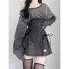 Fairycore Grunge Goth Corset Dress Women Drawstring Harajuku Streetwear Bandage Slim Bodycon Dress Y2k Dresses Female