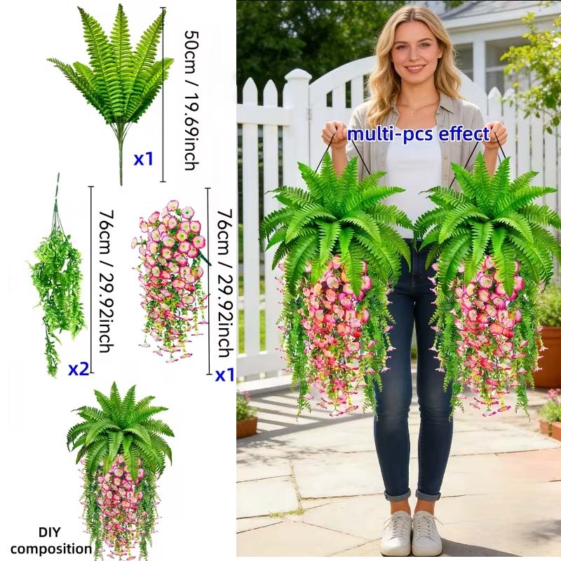 

4PCS Hanging Plants Artificial Wall-mounted Persian Ivy Vine Plants Green Wall Plant Silk Artificial Hedge Plants Large зелёный