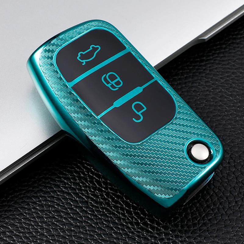 

Carbon Fiber TPU Car Remote Key Cover Case for Ford Fiesta Focus 2 Ecosport Kuga Escape Falcon B-Max C-Max Eco Sport Galaxy зелений