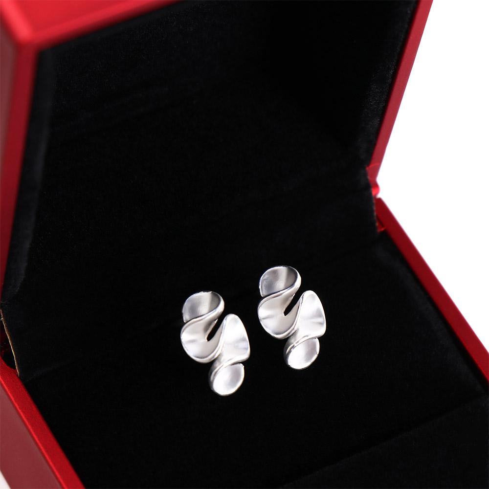 925 Silver Pleated Stud Earrings Simple Geometric Ear Accessories Women Metal Earrings  Lady's Gift