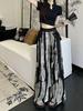 Plus Size Chinese Ink Painting High Waist Wide Leg Summer Skirt-Pants for Women