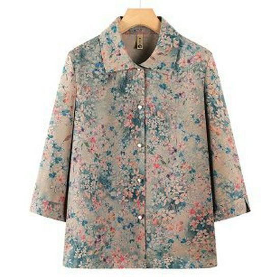 Elegant Floral Seven-Sleeve Cardigan for Mid-Aged Women 3XL