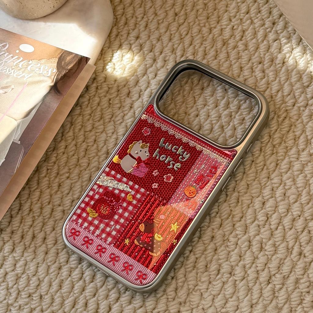 Gilt Red Pony Collage Iphone16promax Mobile Phone Case 13 New Year 14 Apple 17 Suitable for Multiple Models