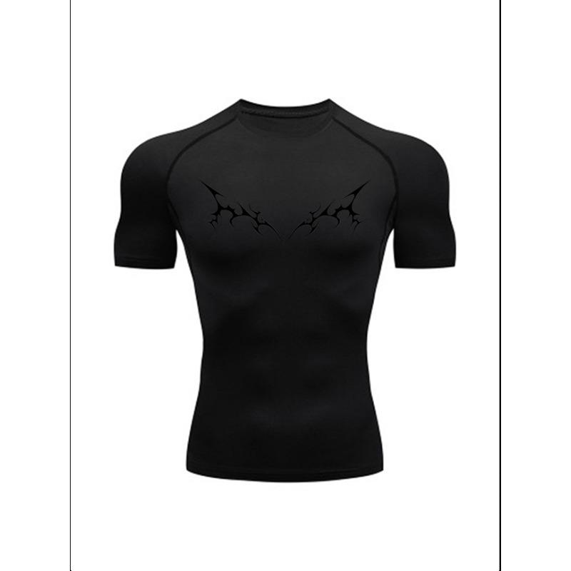 Men'S Tribal Print Compression T-Shirt, Quick Dry Short Sleeve Gym Workout Tee, Gothic Tribal Athletic Fitness Training Top