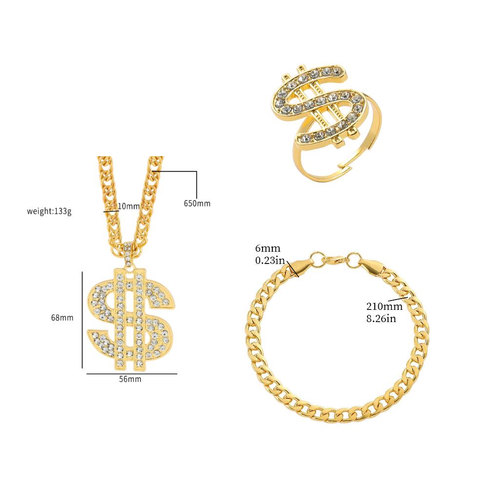 5pcs Disco US Dollar Pendant Full Diamond Rotatable Match Cuban Chain Necklace Hip Hop Choker Trendy Jewelry for Men and Women