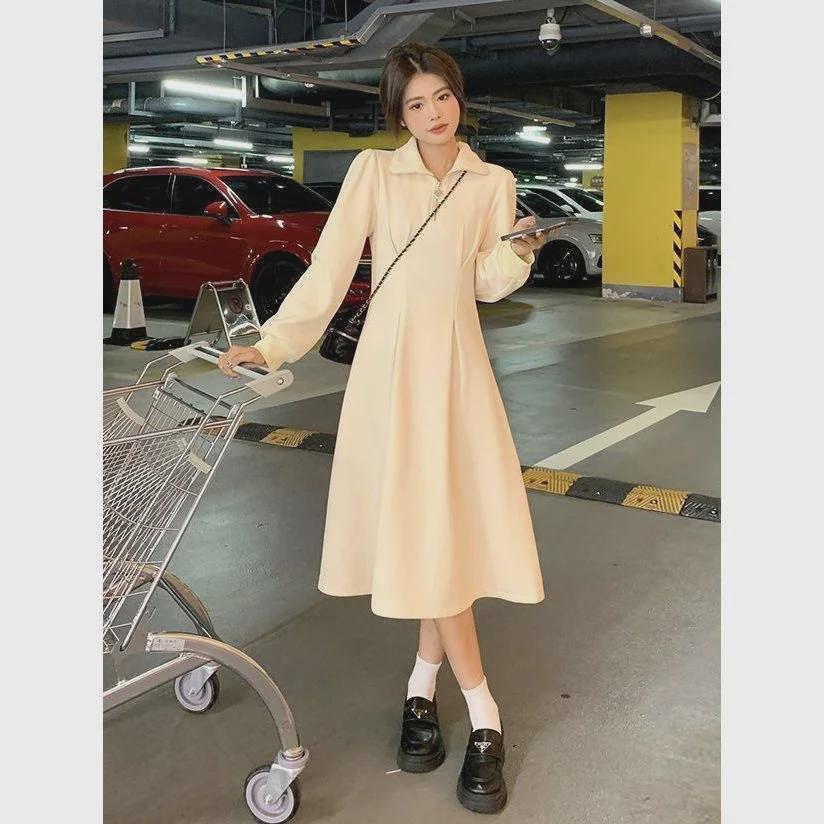 Women's Plus Size Waffle Knit Slimming Long Sleeve Dress for Autumn and Winter