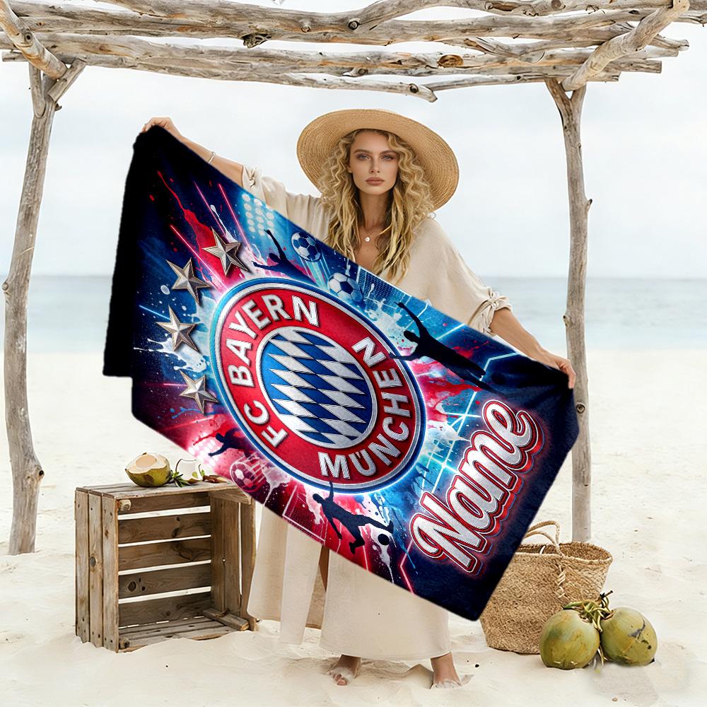 Bayern Munich Fan Art Customize Your Name Beach Towel Super Soft Microfiber Quickdry Fabric
