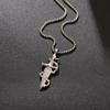 Silver 304 Stainless Steel Square Bead Necklace with Coiled Snake and Sword Design - Men's Retro Choker