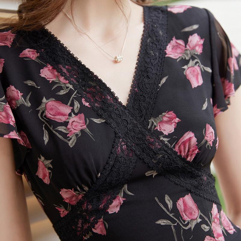 Elegant V-Neck Floral Print Maxi Dress