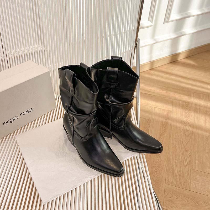 Invisible Inner Slim Pointed Thick Heel Short Boots Women'S Autumn And Winter New Stacking Boots Western Cowboy Boots Martin Boots Tide