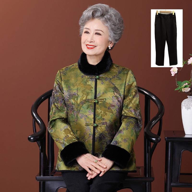 Women's Fleece-Lined Tang Suit Jacket: Winter Warmth for Elderly Ladies