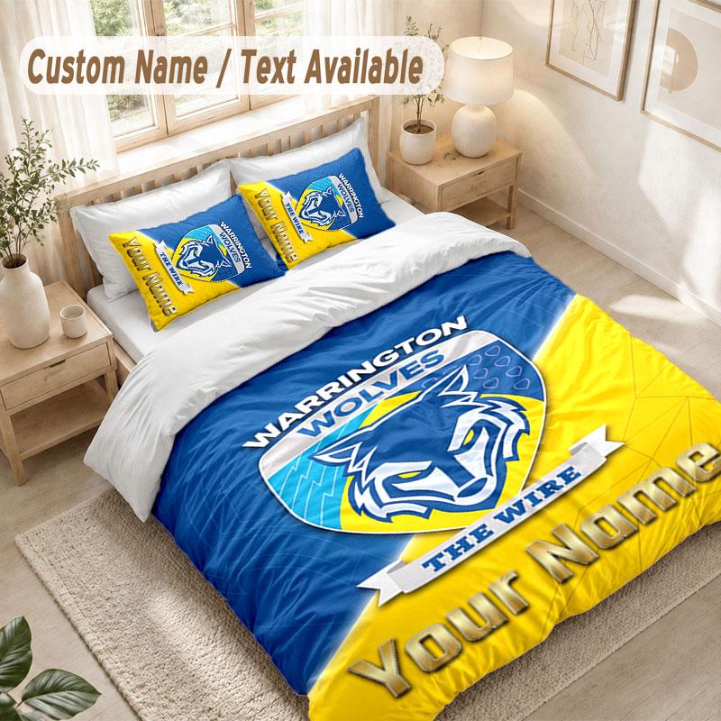Custom Name Bedding Set 3 PiecesWarrington Wolves FC Print Duvet Cover + 2 Pillowcases Soft Bed Decor