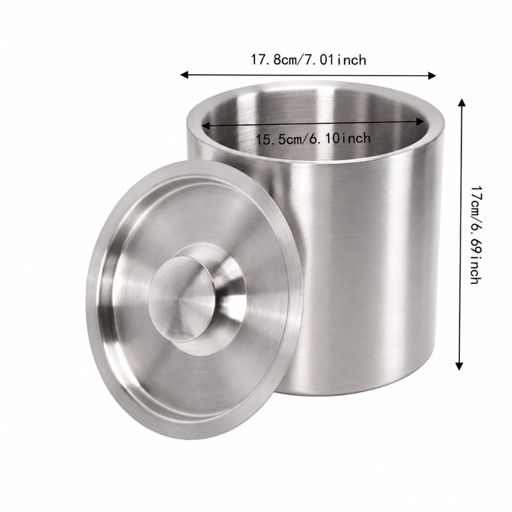 Double-Wall Stainless Steel Ice Bucket With Lid Insulated Drink Cooler Wine Chiller  Events