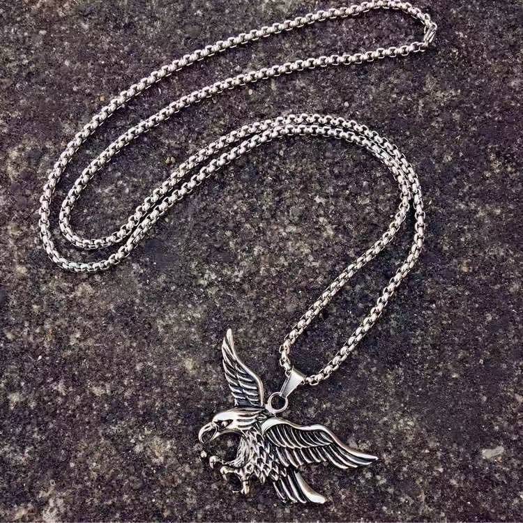 Vintage Eagle Pendant Necklace, Men's Punk Hip Hop Streetwear Jewelry