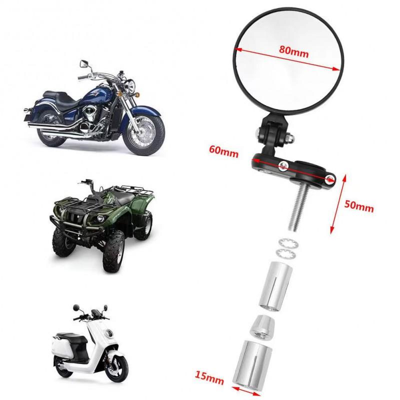 Aluminum Retro Folding Handlebar Mirror Motorcycle - Black Chrome Round Pair H-001-B