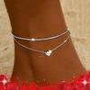 Elegant Sparkling Double Layer Heart Pendant Anklet for Women Bohemian Style Sexy Chain Summer Hoilday Jewelry Gifts
