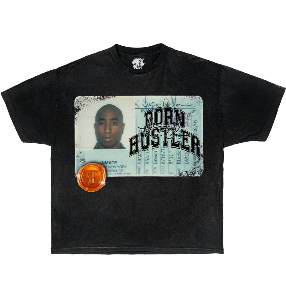 Графическая футболка  Born Hustler  90-х Хип-Хоп Уличная одежда Оверсайз Рэп футболка Тупак Унисекс футболка L