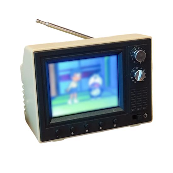 Mini TV Real Video Playback Mini Working TV for Doll Houses 1/12 Scale with Rotatable Antenna USB Rechargeable Battery Miniature Furniture Toy Gift