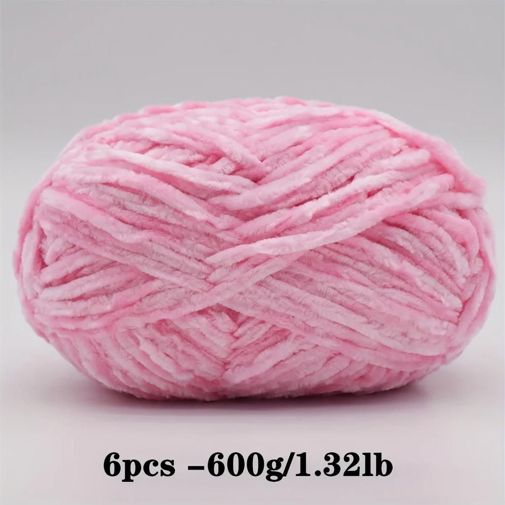 6-Pack Soft Chenille Velvet Yarn, 100g Each, 100% Polyester, Assorted Colors, for Crocheting Sweaters, Coats and DIY Crafts