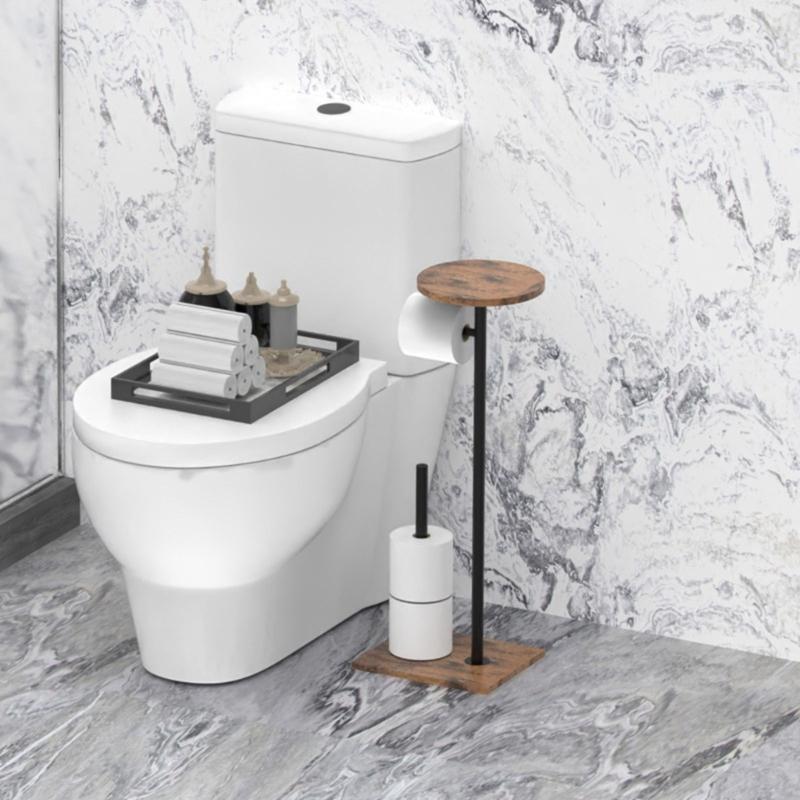 Strong Floor Standing Toilet Paper Owner Natural Wood Bathroom Tissue Storage Planner with Removable Shelf for Home Deck