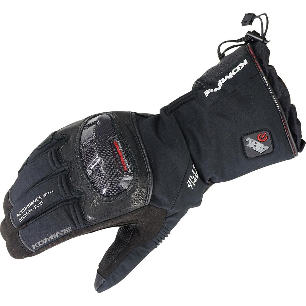 KOMINE Carbon Protect Electric Motorcycle Size L Carbon Stretch Electric for and Spring Gloves, Black, (EK-200), Waterproof, Cold-Weather, Fiber,