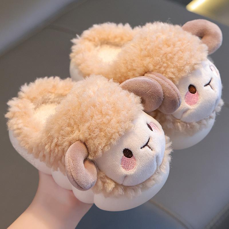 

Children s cotton slippers for girls and boys in winter, cute kids home warm thick-soled closed-back non-slip plush slippers 22/23Inner Length13CM Sui