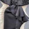 Elegantes Designer Luxus V-Ausschnitt Abendkleid Damen Bodycon Pailletten Perlen Partykleid Y2k Wadenlang