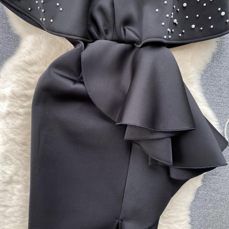 Elegantes Designer Luxus V-Ausschnitt Abendkleid Damen Bodycon Pailletten Perlen Partykleid Y2k Wadenlang