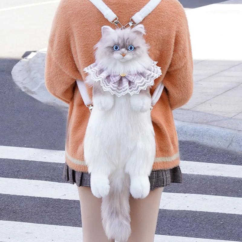 Plush Girl Backpack Super Cute Trendy Fashion Leopard Cat Bag Pure Handmade Simulation Cat Shopping Bag Birthday Gifts For Kids