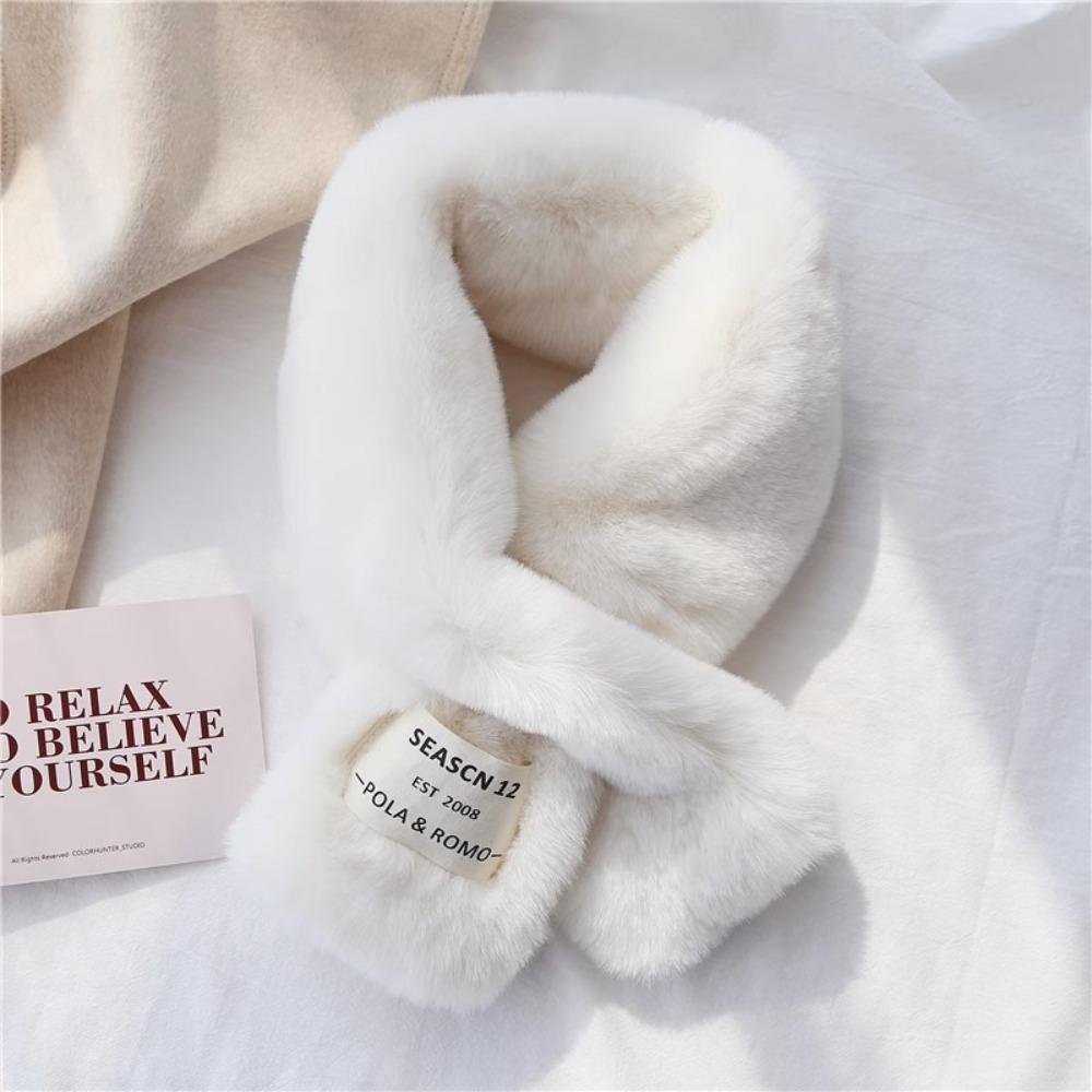 Solid Color Cross Scarf Thickened Faux Rabbit Fur Scarf Winter Warm Neckerchief Wrap Autumn Winter