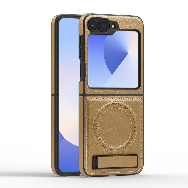 Capa Shell de Couro Empresarial com Carregamento Sem Fio 2 peças Para Samsung Galaxy Z Flip6 Flip5 Flip4 Flip3 Magnética À Prova de Choque Dobrável Suporte Capa de Telefone