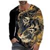Street trend 3D tiger print men's casual round neck long sleeved T-shirt