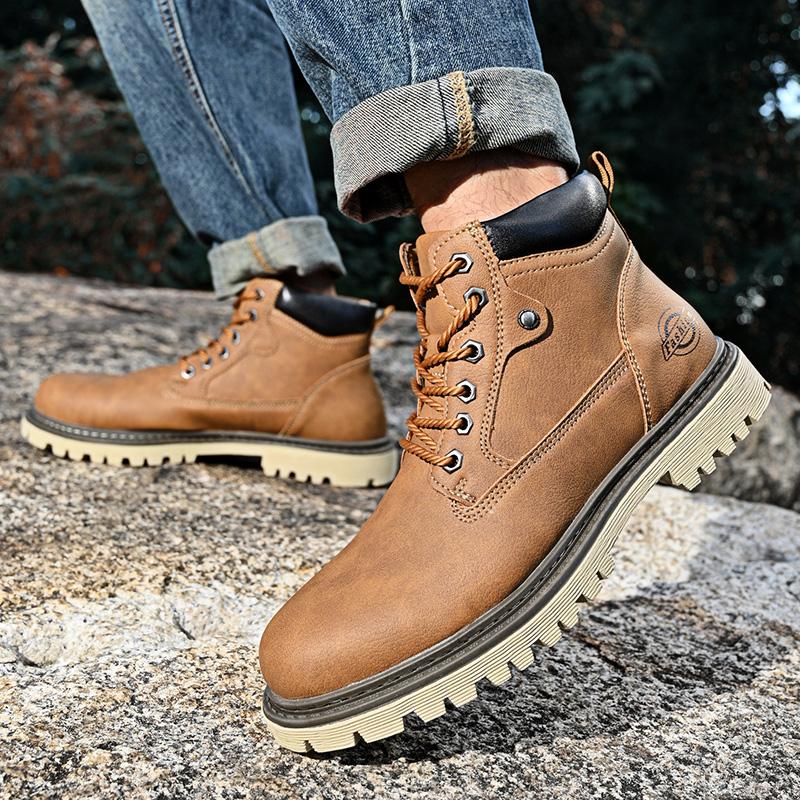 Fashion Business Male High Top Shoes Outdoor Botas New Leather Mens Ankle Boots Autumn Winter Motorcycle Boots  Classic Mens Sneakers