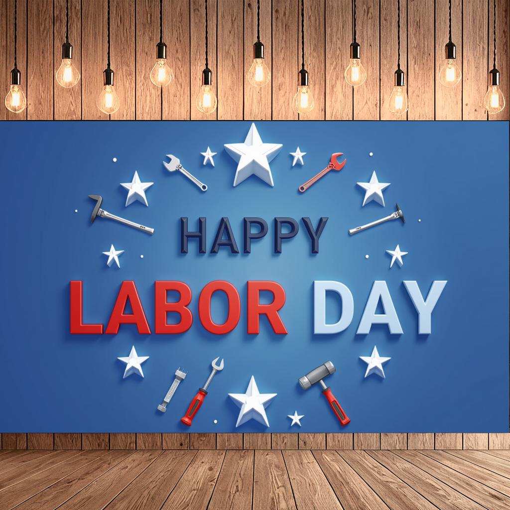 Occasion Banner Lightweight Labor Day Banner Wrench Graphic Special Event Decor for Office Decoration Community Event