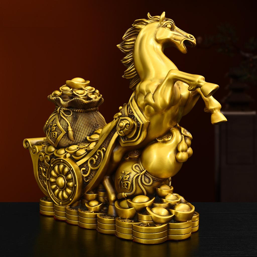 Bronze Horse Pulling A Ingot-Shaped Gourd: Horse-Themed Auspicious Desktop Ornament and Housewarming Gift