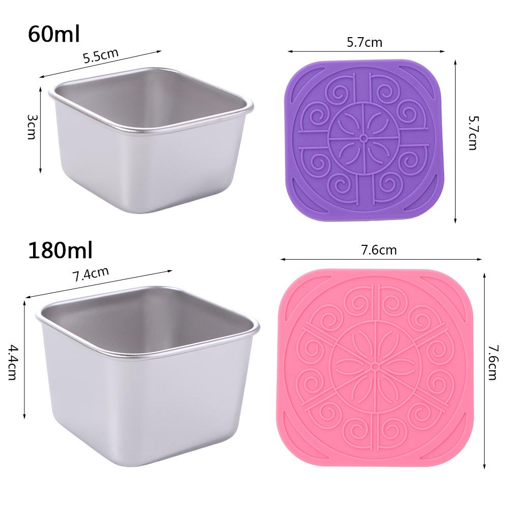 6pcs 304 Stainless Steel Salad Dressing Cup Square Seasoning Container Jam Cup Sauce Cup School