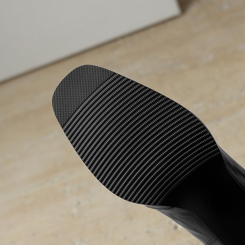 Módní dámské nové podzimní/zimní boty Chelsea s extra velkým lýtkem, z pravé ovčí kůže, s elastickými vysokými podpatky a čtvercovou špičkou