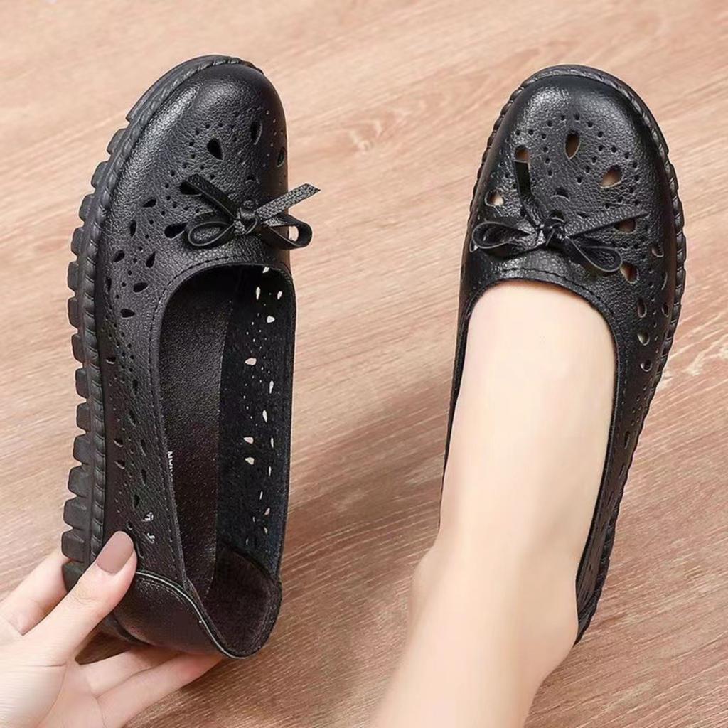 Ladies' Hollowed Out Leather Shoes And Sandals Are Breathable