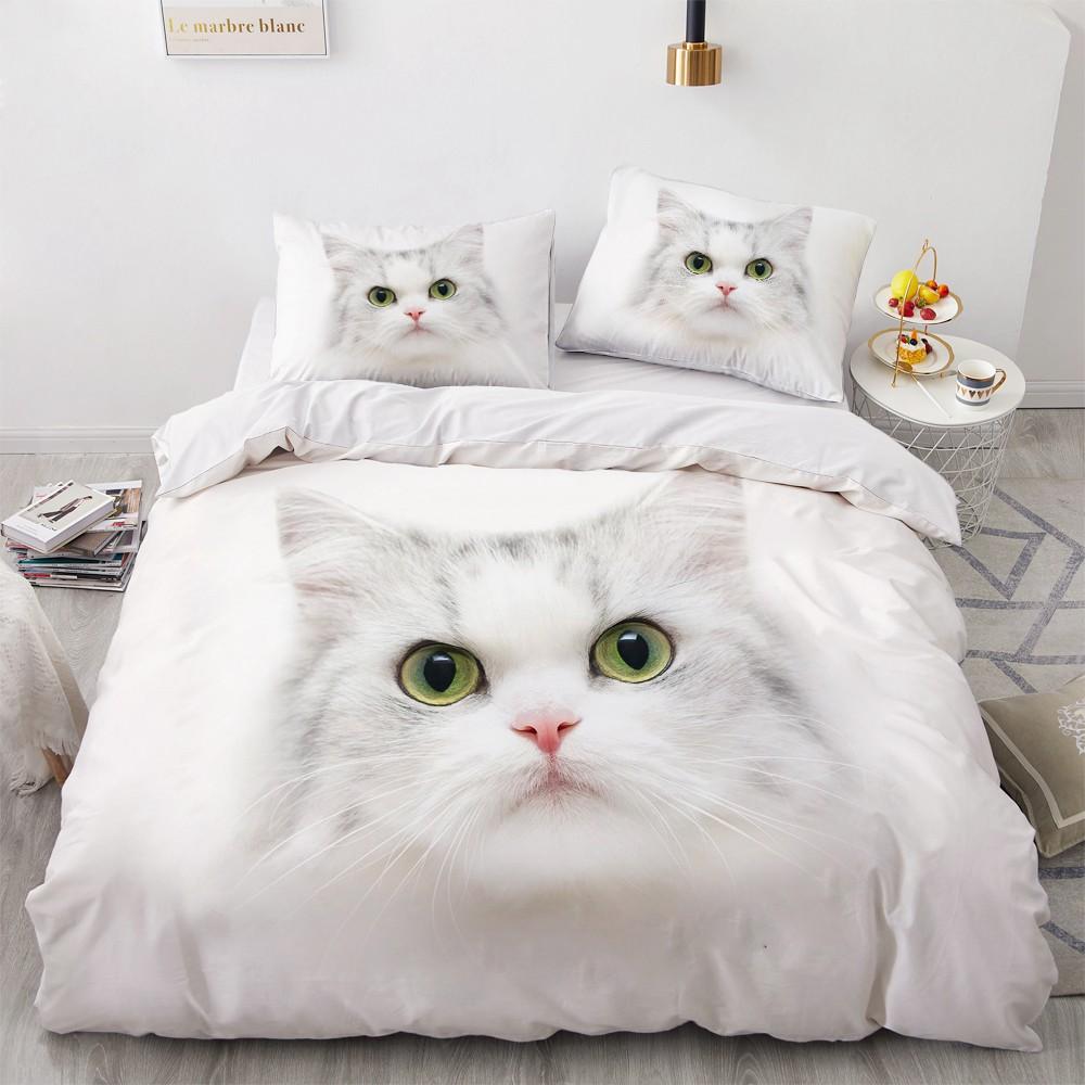 3D Cat King Queen Duvet Cover Lovely Grey White Kitty Bedding Set For Kids Teens Adults Scottish Fold Soft 2/3pcs Quilt Cover