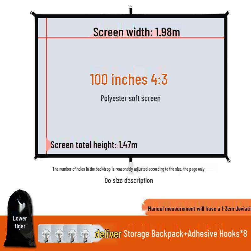 Punch-Free Wall-Mounted Outdoor Camping Projector Screen, High-Definition, 84-120 Inch