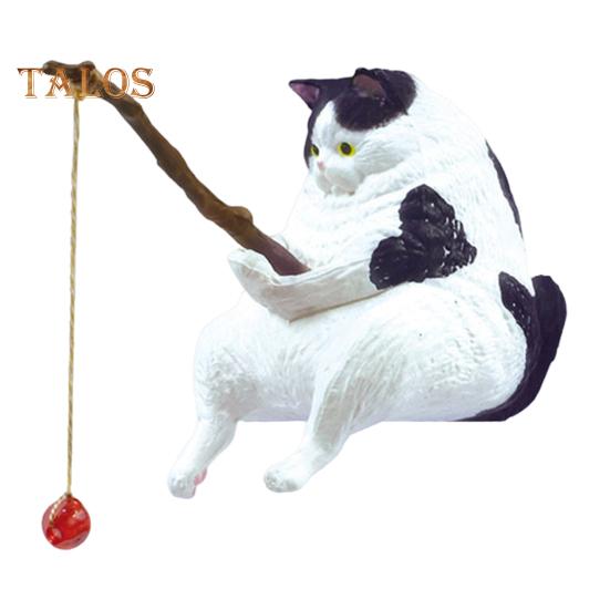 Fishing Cat Figurine Resin Cartoon Kitten Statue Animal Sculpture Home Office Desktop Aquarium Fish Tank Decoration Ornament