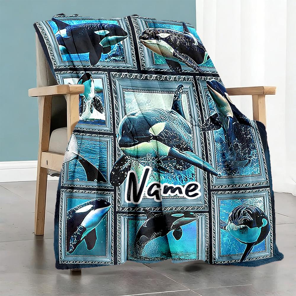 Dolphin78 Customize Text Blanket Throw Customizable Blanket Comfortable Versatile for Living Room Office Chair Sofa Nap Four Seasons Multipurpose